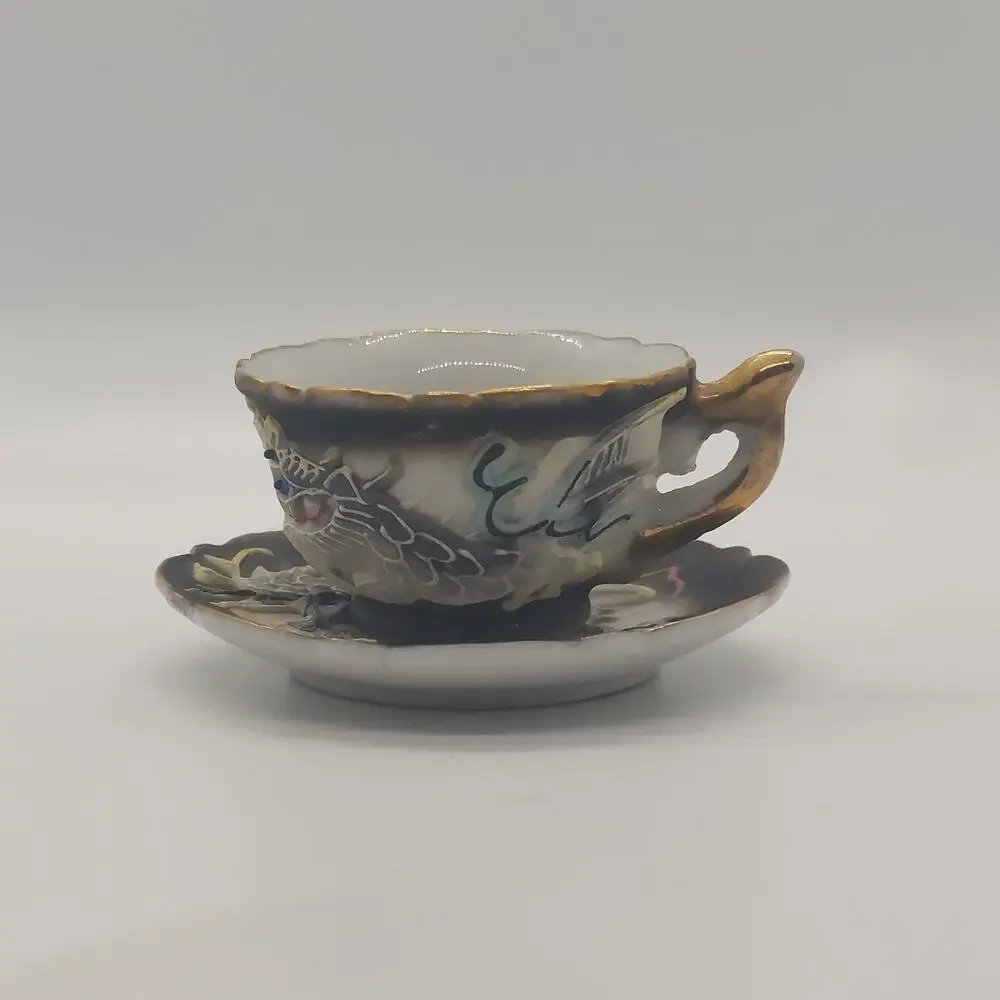 Vintage Dragonware Moriage Tea Cup and Saucer Dragon Hand Painted Made In Japan